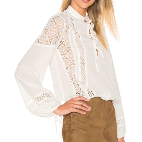 Revolve Tularosa Farrah Blouse Long Flare Sleeve Crochet Lace Ivory Size XS - Picture 11 of 16